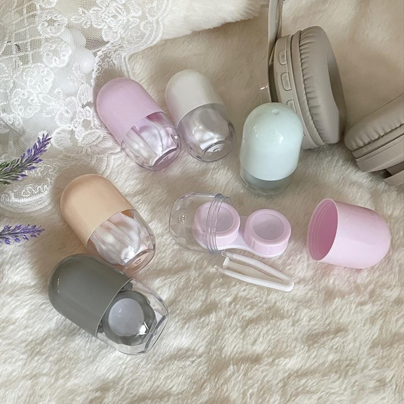 1PC Candy Color Contact Lenses Box Solid Color Portable Contact Lens Case with Tweezer Suction Stick Set for Travel Kit Holder