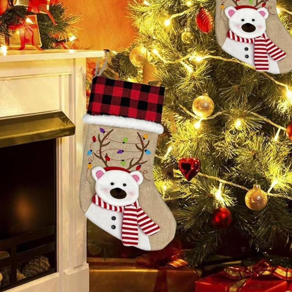 

Elk Large Candy Christmas Stocking Bear Fireplace Christmas Stocking Children Style 1