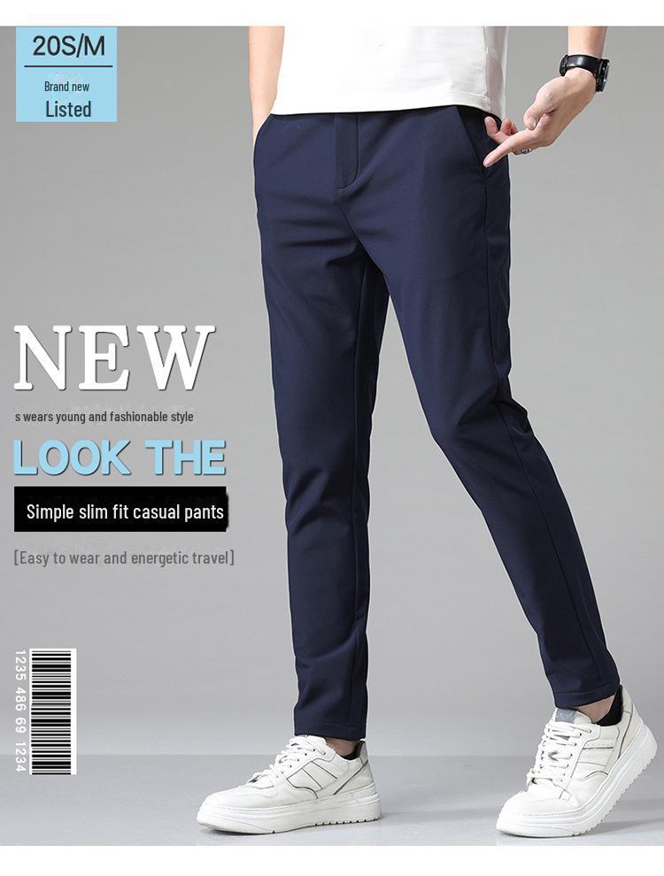 Men's Spring & Autumn Elastic Straight-Leg Business Trousers - Youth Fashion Solid Color