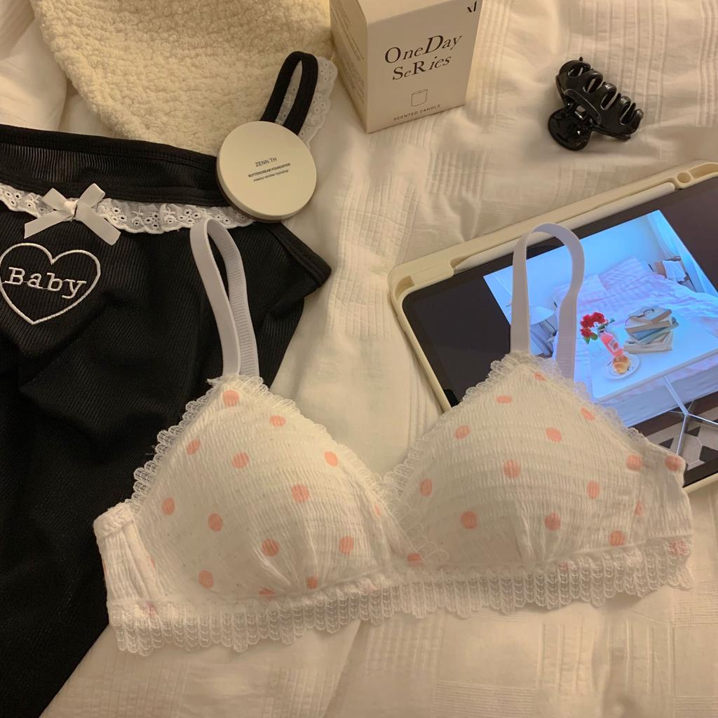 Søt Prikkete Tenåringsjente Trekantkopp Tynn Liten Byste Lett Push-Up Komfortabel BH