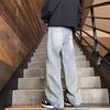 Retro blue jeans men's autumn new American high street vibe straight micro-pull pants trendy brand ruffian handsome fried street pants