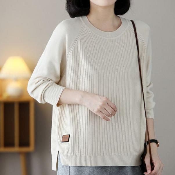 Artistic Round Neck Pullover Sweater for Women's Autumn Winter Knitted Top Loose Base Sweaters Simple