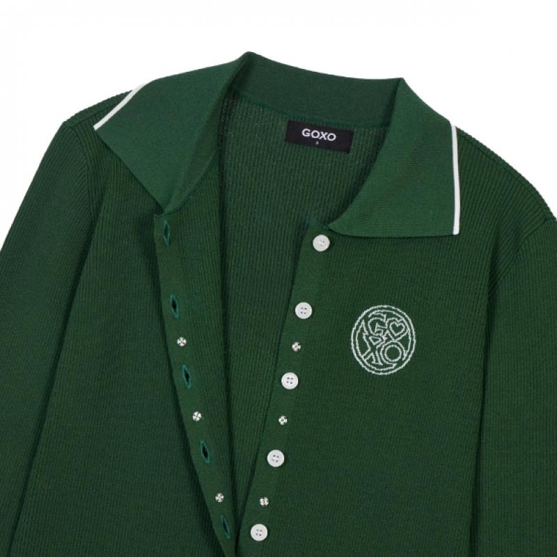 GOXO Knit Cardigan Classic Logo Green