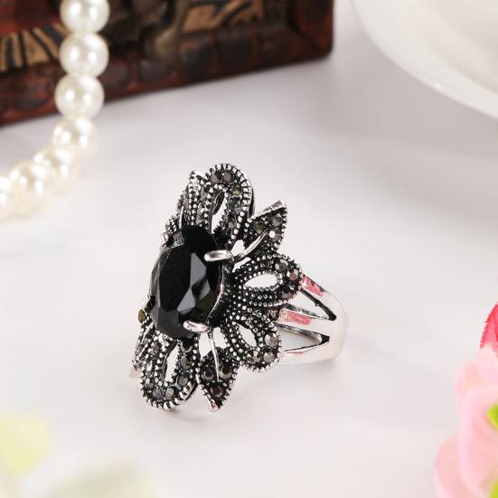 Damen-Ring, Vintage-Stil, hohles Blumenmuster, vergoldet, Legierung, Harz, Fingerschmuck, Geschenk
