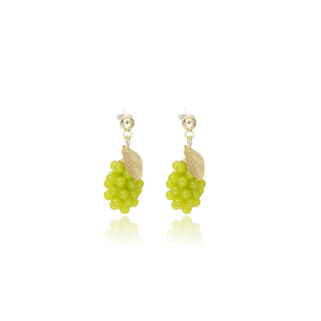 Silver Needle Beaded Green Grape Cluster Earrings - Mori Style