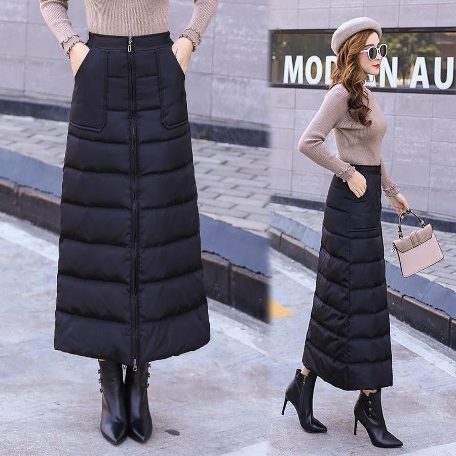 Winter Dress Newest Windproof Warm Zippered Down Cotton Full-Length Skirt Fashion Long Skirt Plus Size Winter Dress