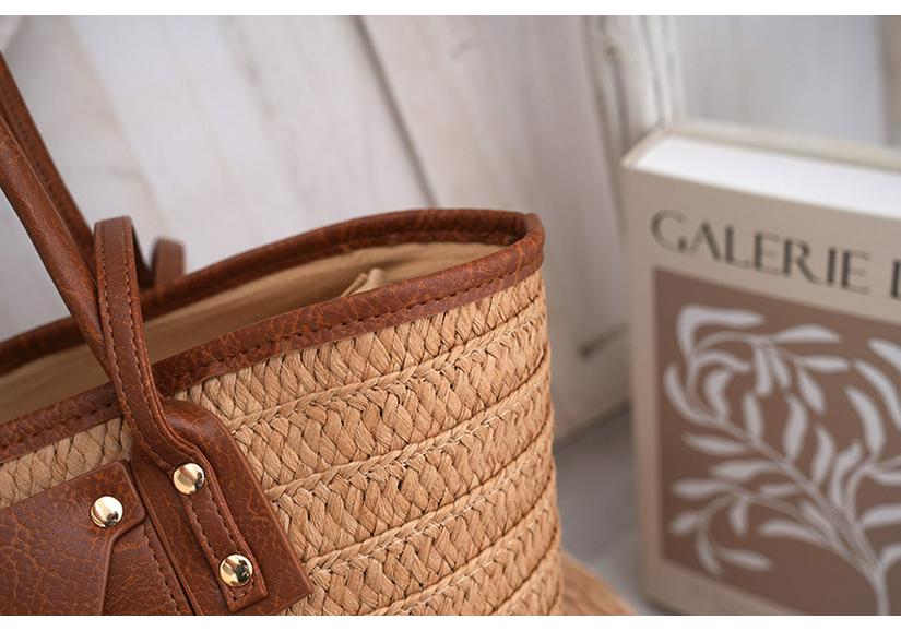 European & American Retro Women's Handmade Woven Straw Shoulder Bag, Casual Vacation Style