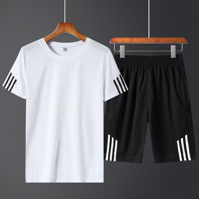 Men's Plus Size Summer Sports Suit: Crew Neck Quick-Dry T-Shirt & Shorts for Running Fitness