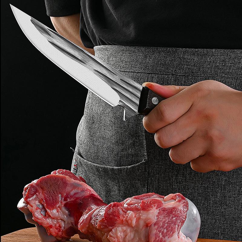Kitchen Boning Knife Forged Meat Cleaver Butcher Knife with Wood Handle Peeling Cutter Fishing Utility Knife with Gift Sheath