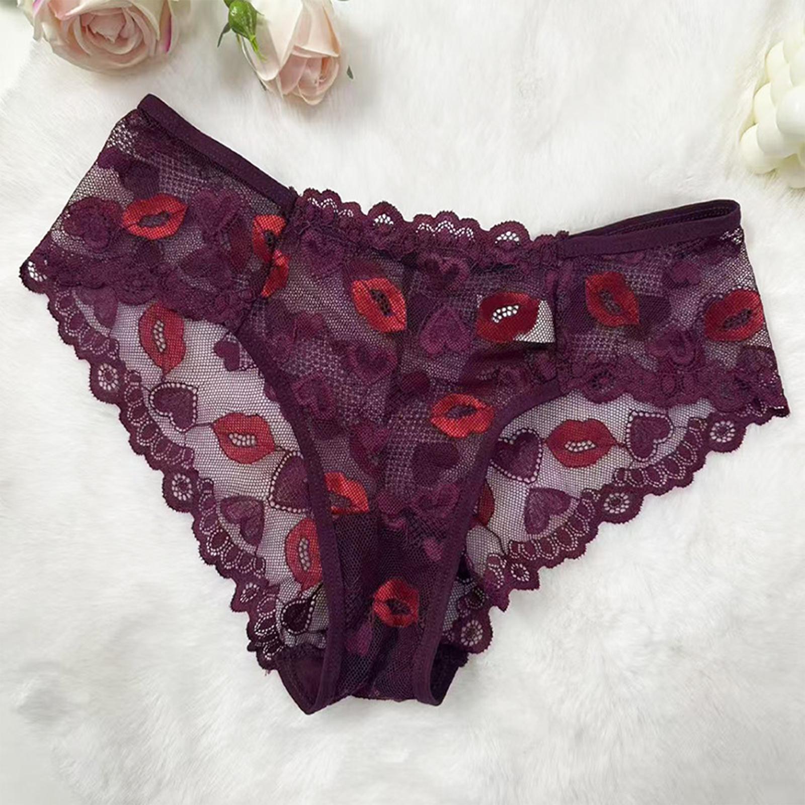 

Женское кружевное нижнее белье с принтом губ, приподнимающее ягодицы, с тонкой вышивкой XL красный