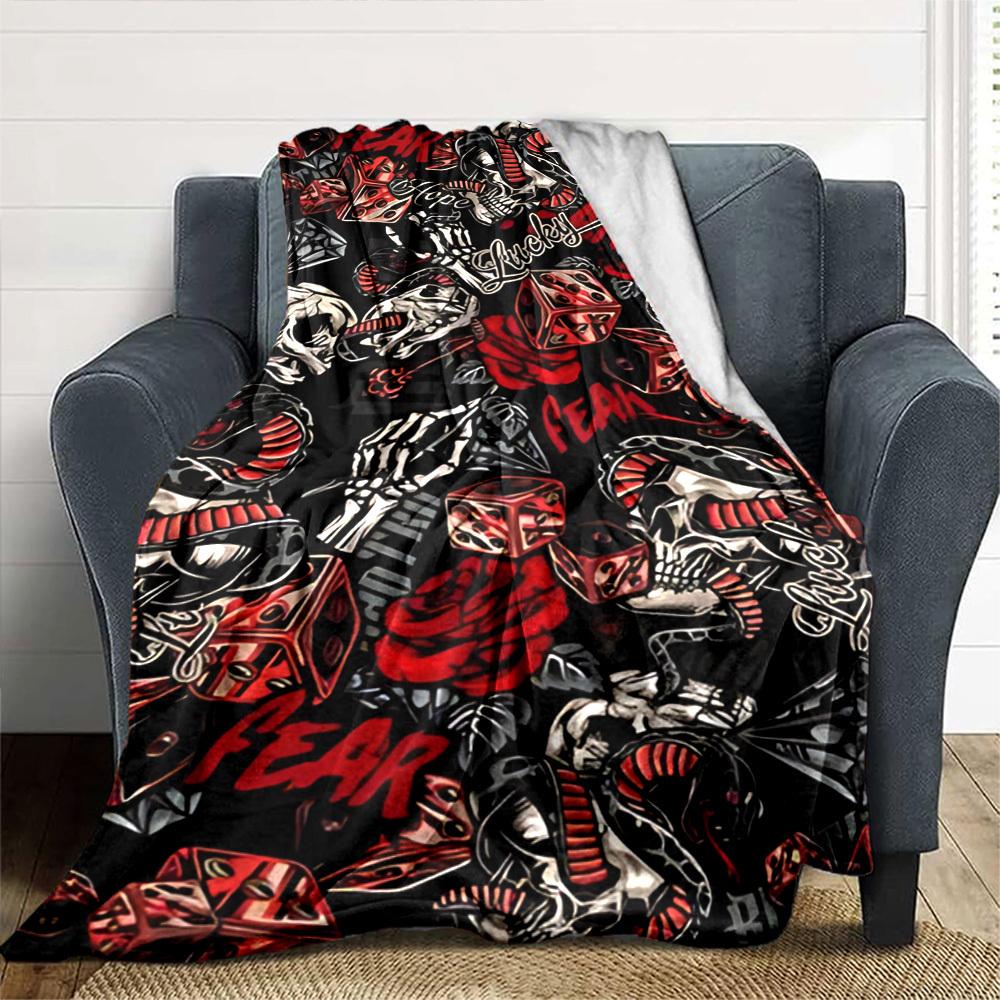 1pc Skull Fear Throw Blanket Soft Flannel, Cozy All Season Polyester Perfect for Home, Office