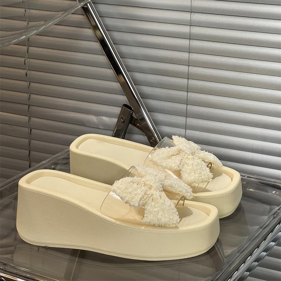 

New one-word with thick-soled high-heeled slippers women s muffin bottom heightened summer beach shoes wedge heel lazy sandals 40/41