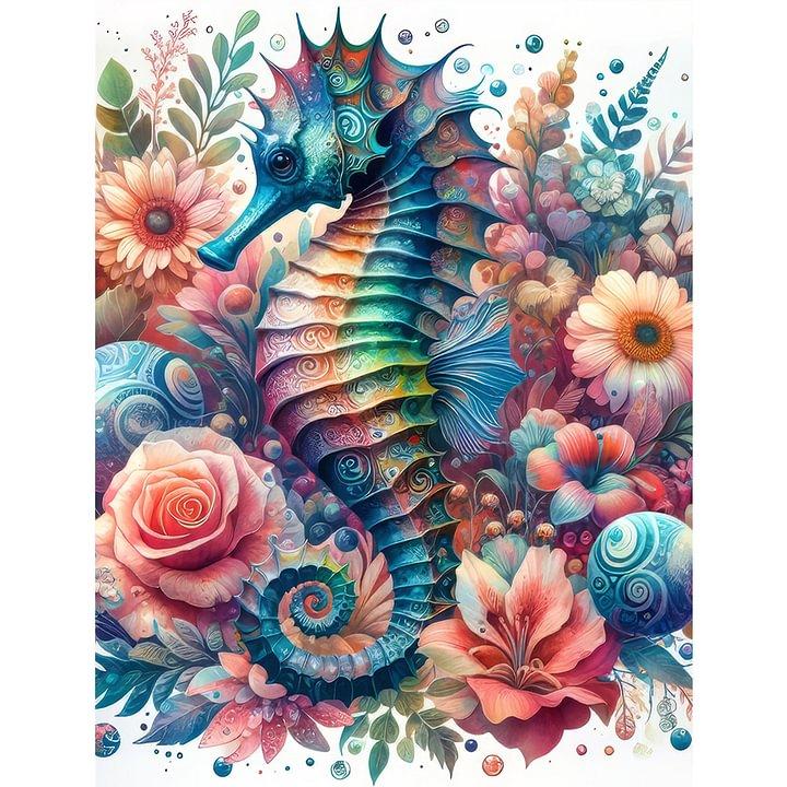 

DIY алмазная живопись, набор для вышивки крестом, гиппокамп и цветы, полная квадратная алмазная мозаика, новая коллекция 2024, домашний декор, подарок J3879 square 40x30cm синий