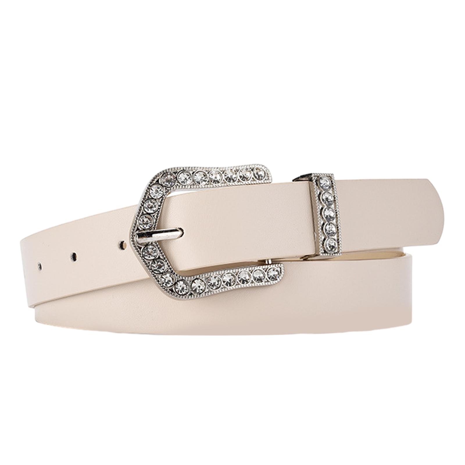 

Ремень с пряжкой из стразов для женщин Простой ремешок на талию с пряжкой-штифтом Подходящий ко всему Женский повседневный пояс Модные аксессуары бежевый