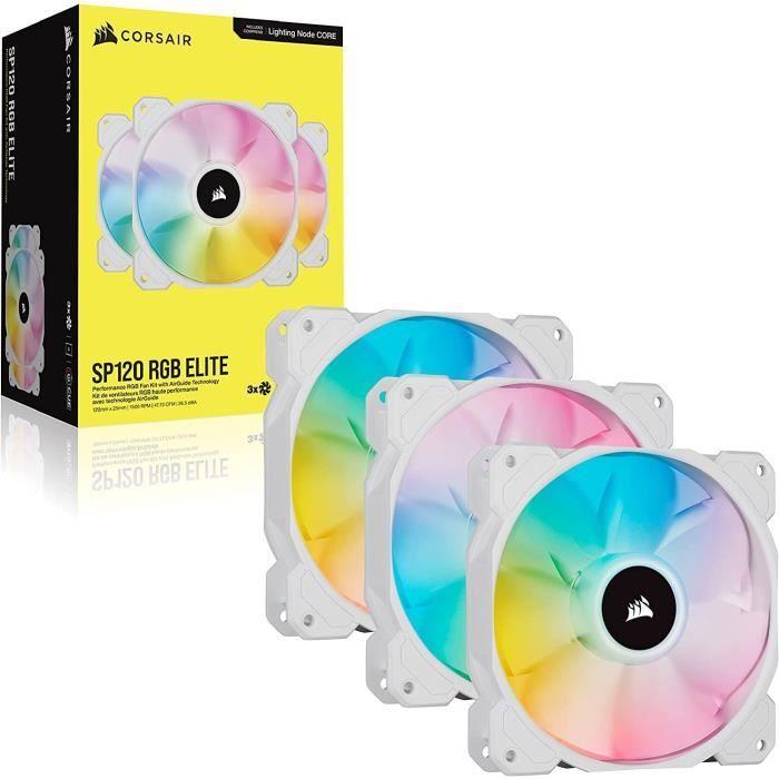 CORSAIR Ventilateur SP Series - White SP120 RGB ELITE - 120mm RGB LED Fan with AirGuide -Triple Pack Lighting Node (CO-9050137-WW)