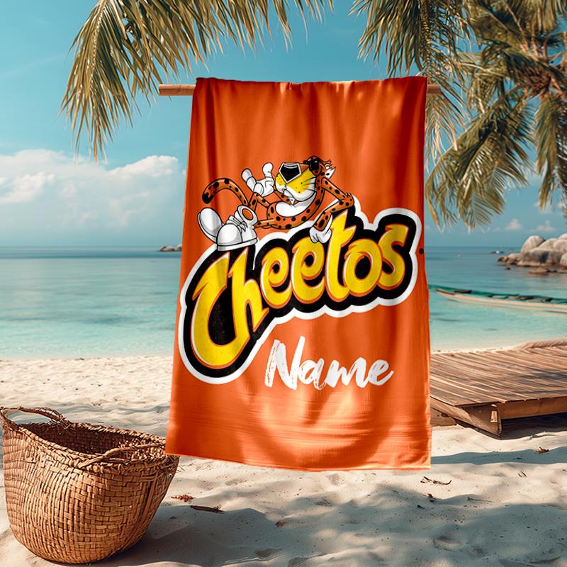 Custom Name Ultra-Soft Beach Towel with Cheetos Theme,Ideal for Pool - Camping, Diving - Perfect Travel Essential, Vibrant Beach Towel.