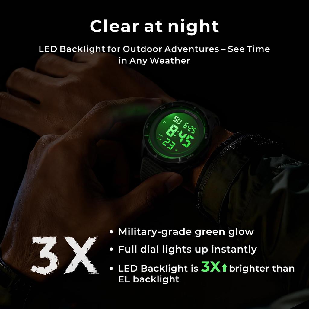 PINDOWS Digital 50M Water Velcro Watch Men's Watch, Resistant, Closure, Work/Sports
