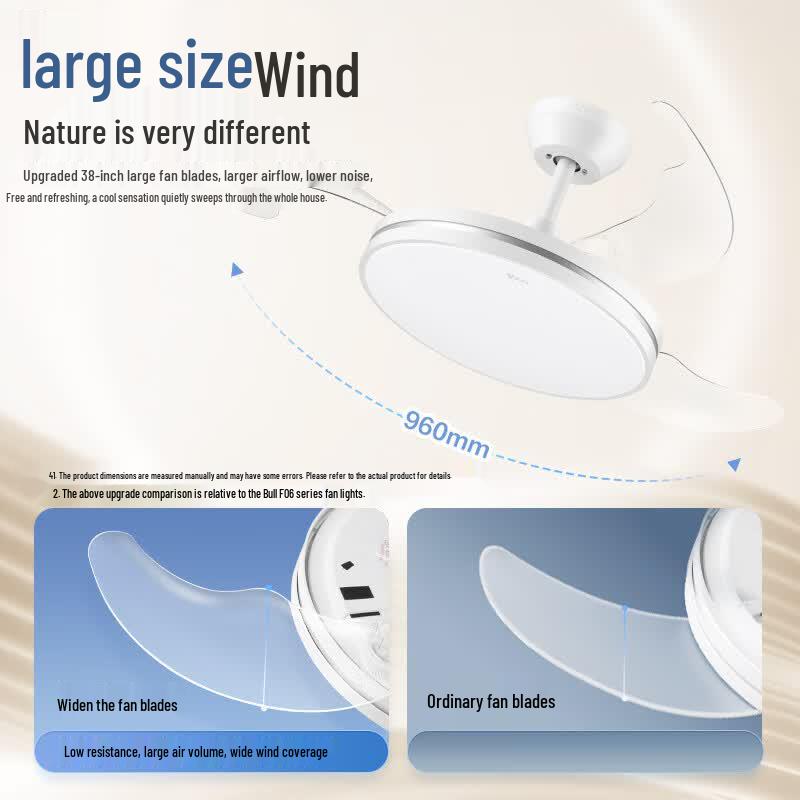 BULL 38-inch Invisible Ceiling Fan Light with Full-Spectrum 3-Color LED