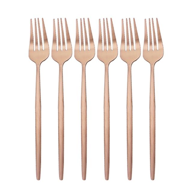 6Pcs/Set Gold Cutlery Set Stainless Steel Dinner Fork Set Dessert Cake Fork Fruit Salad Fork Tableware Set Kitchen Flatware Set