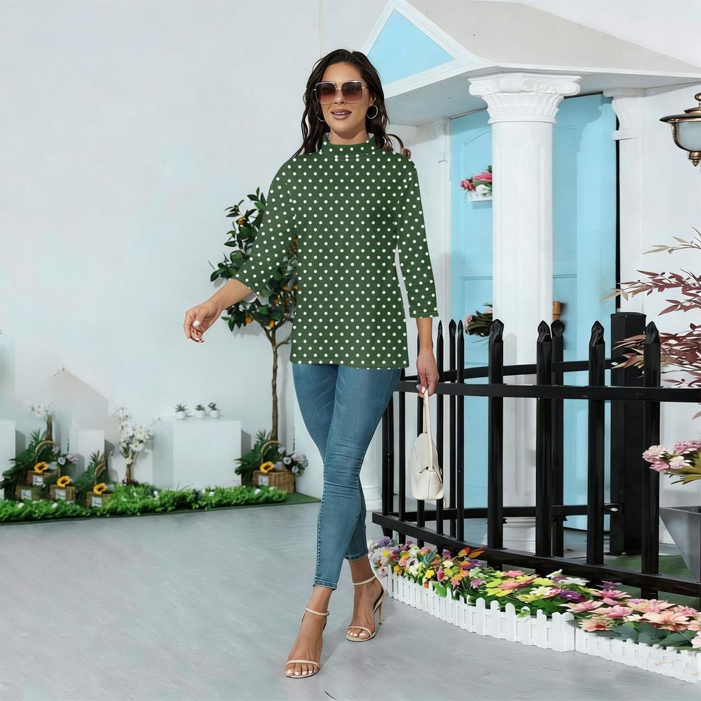 Damen Mock-Neck 3/4-Ärmel Bedrucktes Oberteil