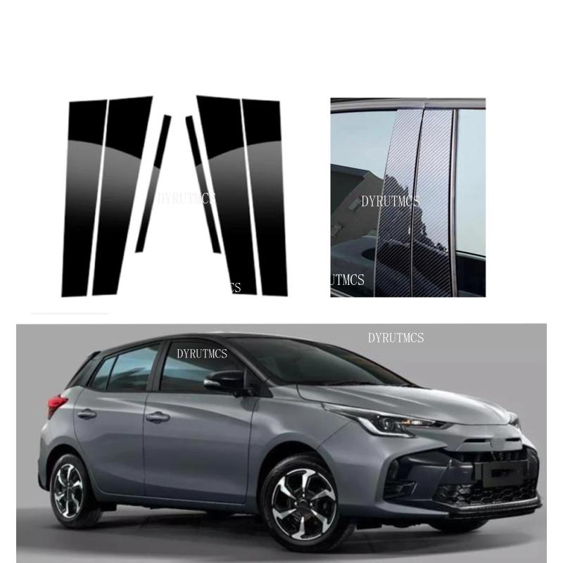 Glossy Black Pillar Posts Fit For Toyota Yaris XP150 5-Door Hatchback 2014-2023 Door Trim Molding Cover Stickers Silver Carbon
