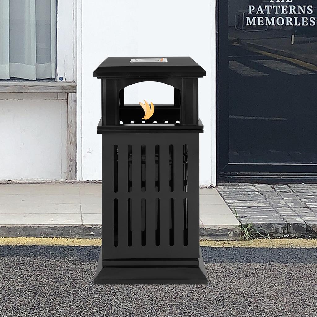 40x40x90cm Outdoor Trash Can, Commercial Garbage Bin, Industrial Waste Container w/ Lock & Belt - All-Weather Black Utility Bin