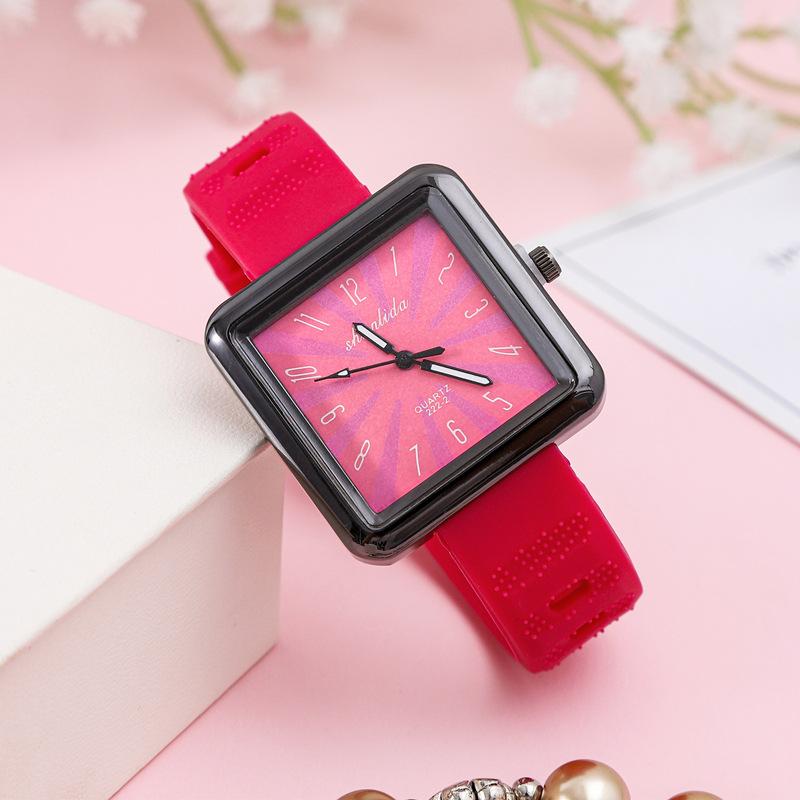 Dopamin Digital Damen Armbanduhr Quadratisch Silikonarmband Quarz Uhr Weiblich College Stil Freizeit Studenten Uhr
