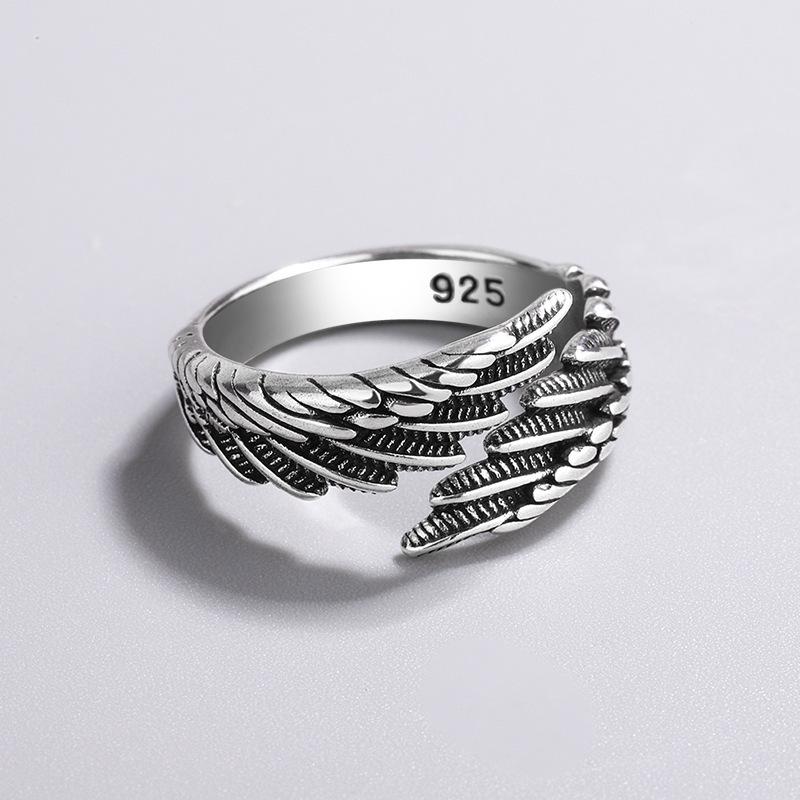 European Retro Distressed Feather Ring - Simple, Elegant Thai Silver Jewelry with High-Class Feel Adjustable Open Size
