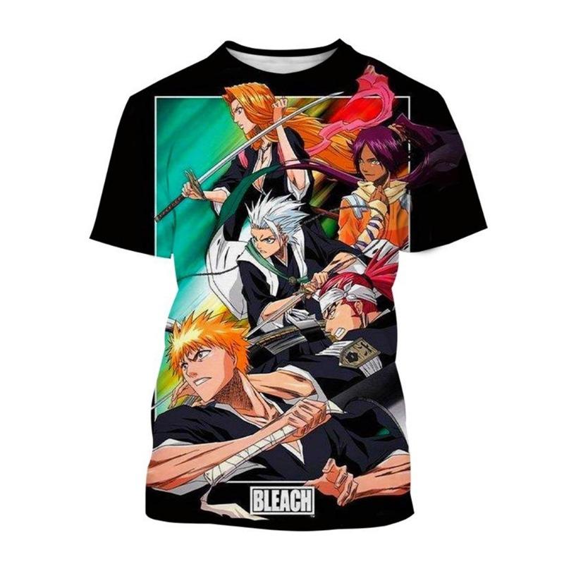 Hot sale Summer Kurosaki Ichigo print T-shirt anime BLEACH fashion o neck short-sleeved men's and women's casual tops kids