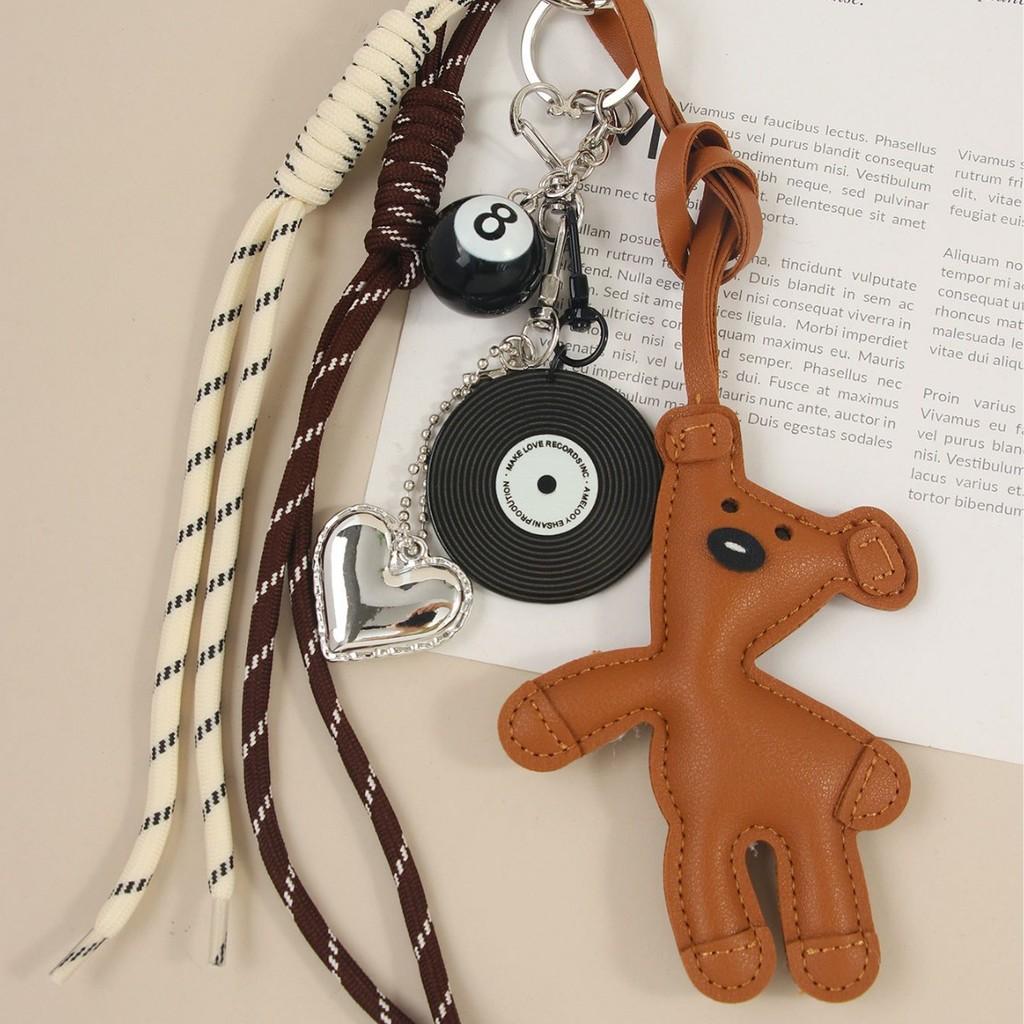 Miu Small Bear Keychain With Leather Teddy Bear Pendant For Casual Bags And Gifts