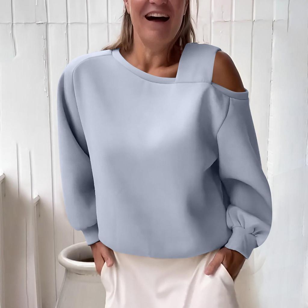 Felpa con cappuccio da donna alla moda casual con spalle scoperte, ampia, a maniche lunghe in pile