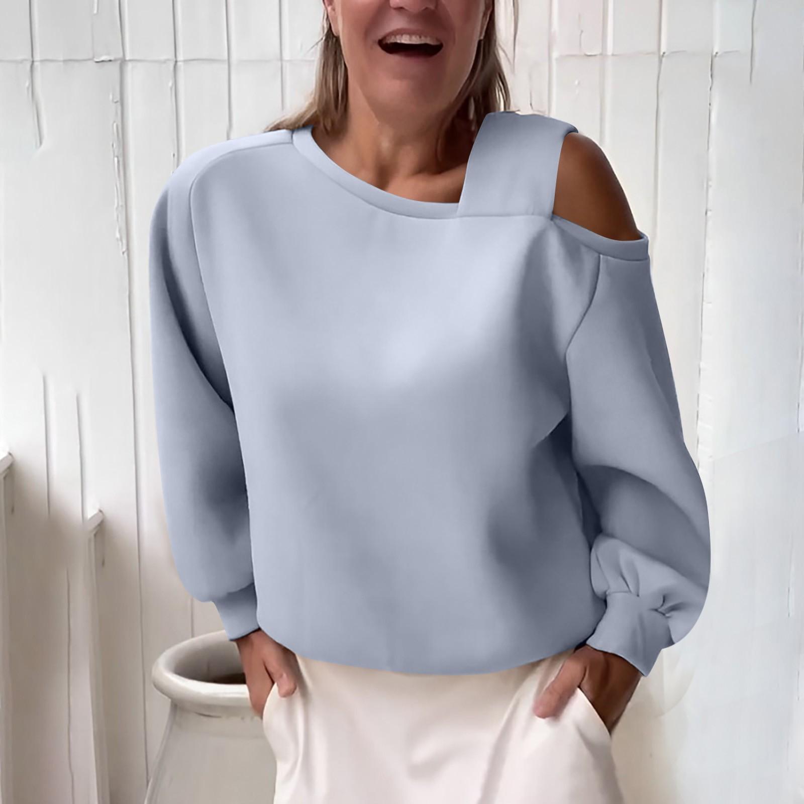 

Женская модная повседневная флисовая толстовка с открытыми плечами и длинными рукавами XXXXXL светло-серый