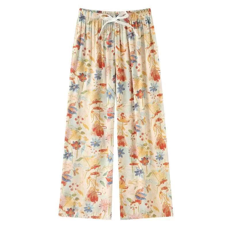 Women's Summer Pajama Pants - Cotton & Rayon, Thin Style, Wide-Leg, Loose Fit, Ideal for Spring & Autumn, Suitable for Home or Outdoors.