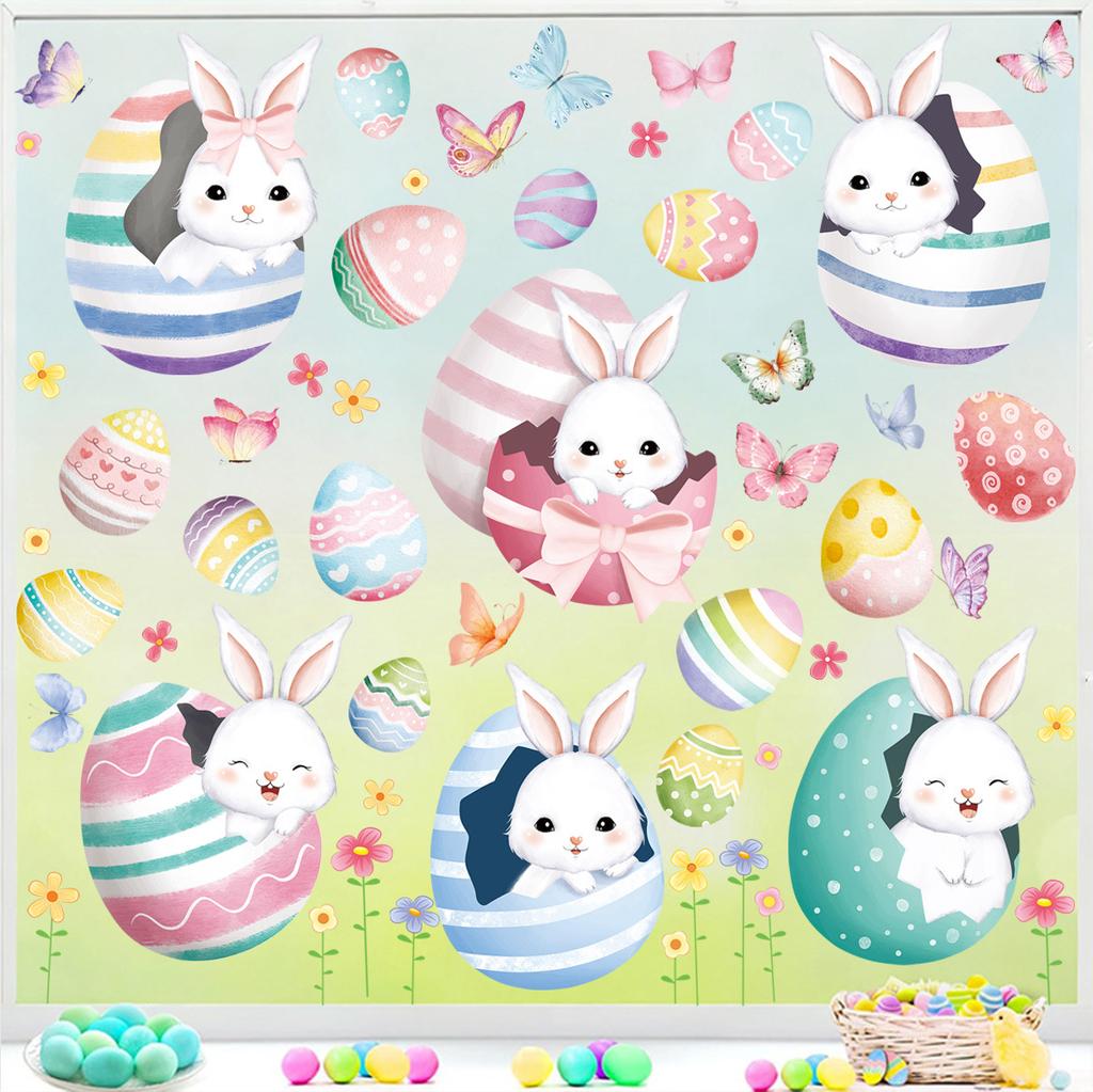 Easter Window Stickers Static Clings Easter Egg Bunny Decor for Party Home Window Decoration