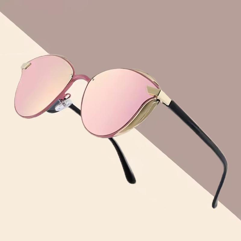 Non-polarized Women Full Frame Cat Eye Shaped Trendy Sunglasses Metal Frame Popular Multicolor Lenses Elegant Pink Sunglasses