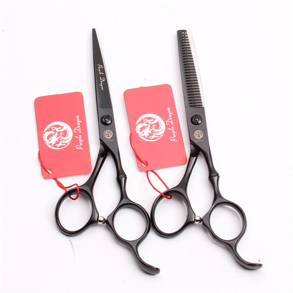 Purple Dragon Professional Bamboo Handle Hair Cutting Scissors Set - 5.5" Straight Shears & 6" Thinning Shears