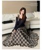 2026 Spring Fashion Women's Long Sleeve T-shirt & High Waist Plaid Skirt Set