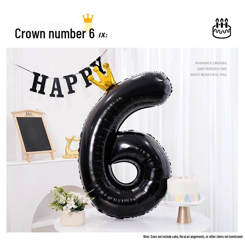 40-Inch Black Crown Number Balloons - Birthday Photo Props & Party Decor