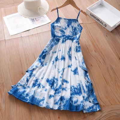 Yunnan Tie-Dye Spaghetti Strap Dress: Elegant Summer Slimming Cloud-Dye Outfit for Mother and Daughter.