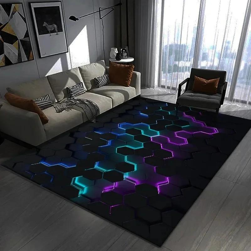 Eye-catching 3D Geometric Carpet Large Floor Mat for Bedroom and Gaming Room Modern Non-slip Rug for Trendy Home Decor Gift