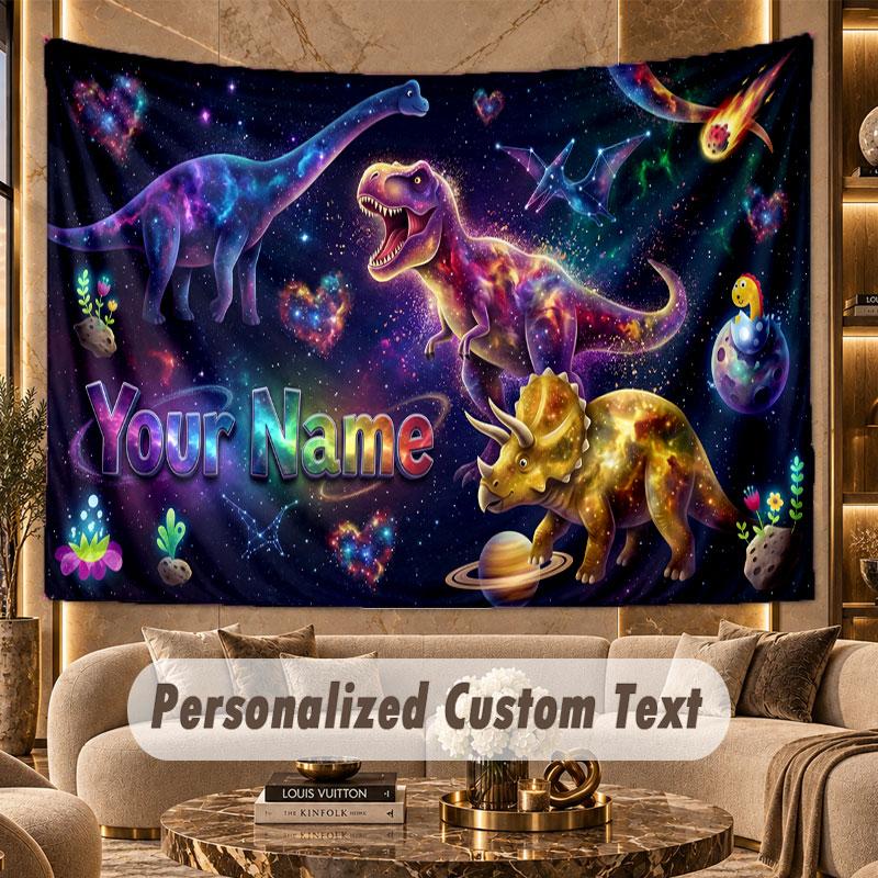 Dinosaur (450) Theme Personalized Tapestry Custom Name Text Wall Hanging Tapestry Home Background Decoration
