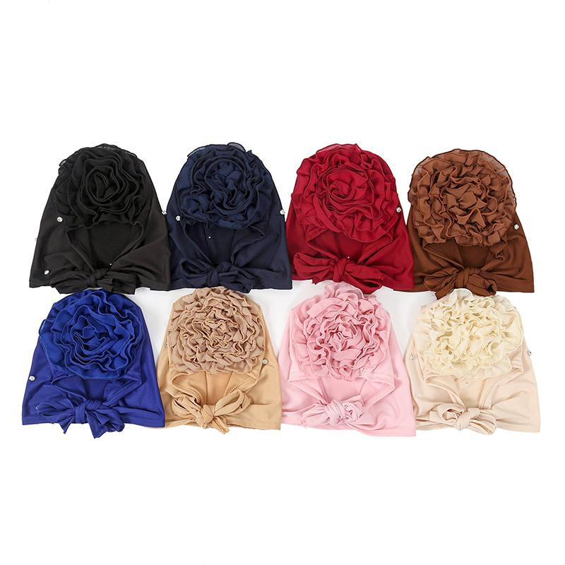 1Pc Muslim Headwear Nail Drill Fashion Pullover Cap Elasticity Women Turban Hat Chiffon Hat