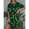 Retro Colorful Flower Pattern Women Mini Dresses Summer Short Sleeve Printed Plus Size Casual Comfortable Soft Dress