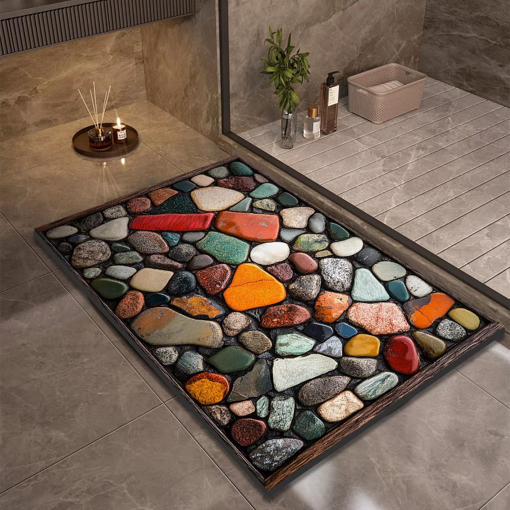 Stone Design Diatomite Bath Mat Bathroom Non-slip Shower Foot Mats Absorbent Quick Dry Toilet Rugs Carpet Doormat Washable