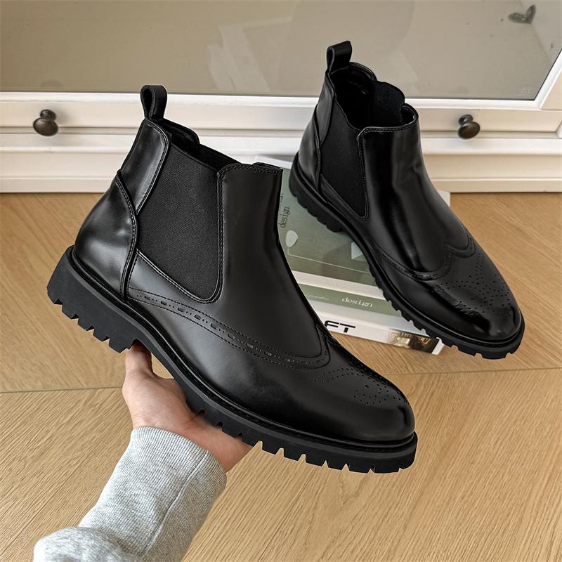 Fashion Mens Casual Boots Luxury Design Brogue Style Comfy Chelsea Boots High Quality Thick Bottom Wedding Business Casual Ankle Boots