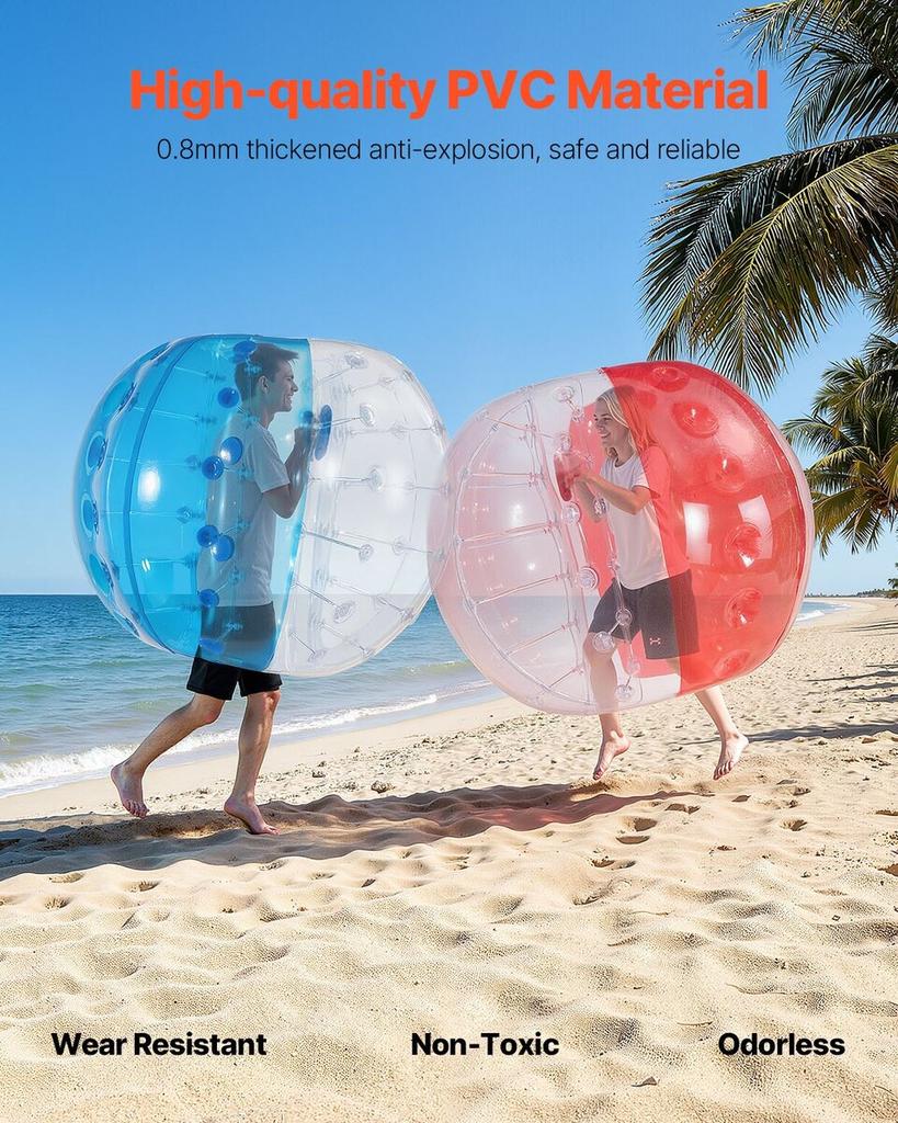 Inflatable Bumper Balls 2-Pack, 5FT/1.5M Body Sumo Zorb Balls for Teen & Adult, 0.8mm Thick PVC Human Hamster Bubble Balls for Outdoor Team Gaming
