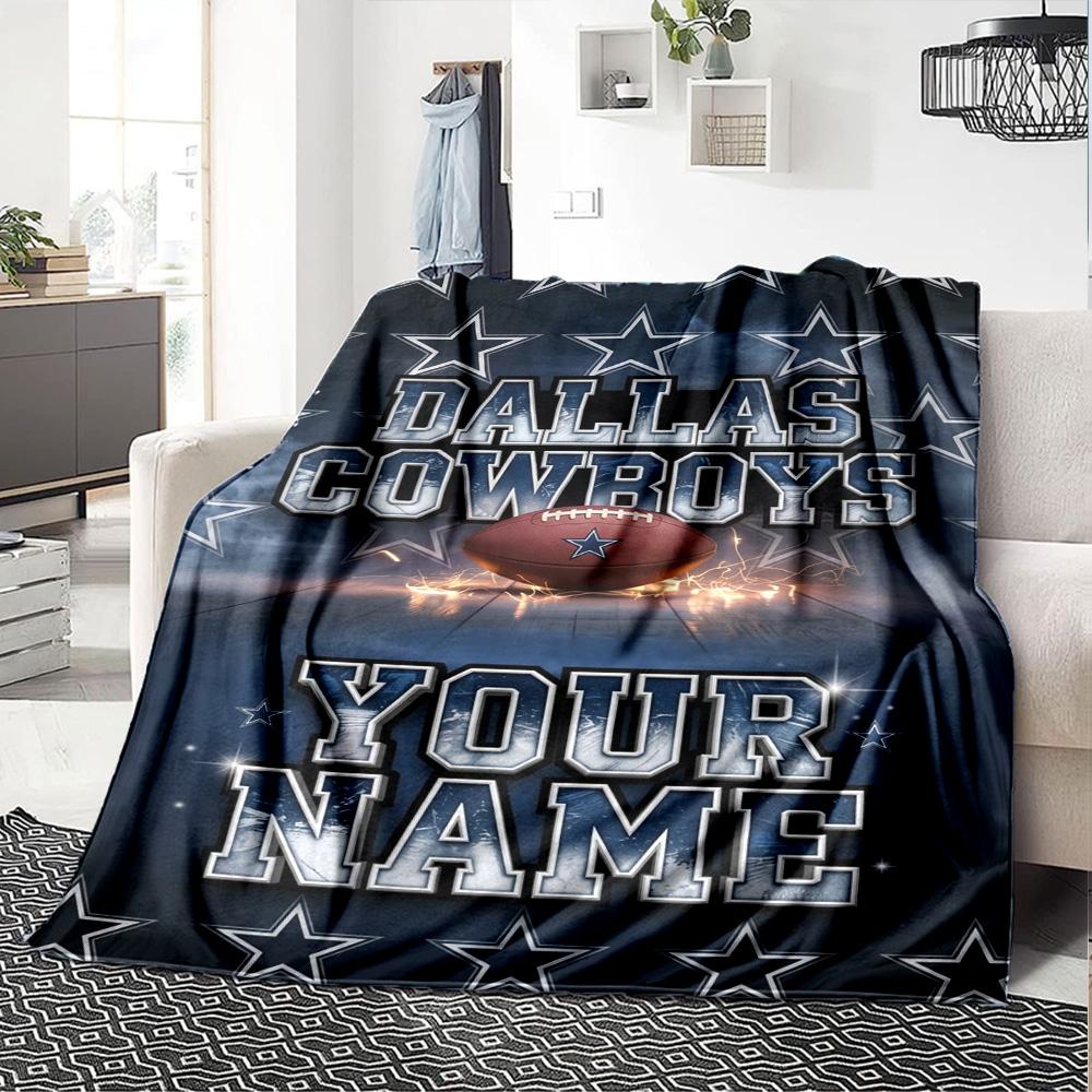 Name Custom Dallas Cowboys Logo Print Flannel Blanket High Quality Warm Comfortable Cover for All Seasons Perfect for Gifts Home Decor