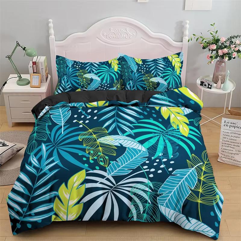 Green Palm Leaf Bedding Set Hawaiian Tropical Leaves Duvet Cover Microfiber Monstera Banana Leaves Quilt Cover For Teen Adults