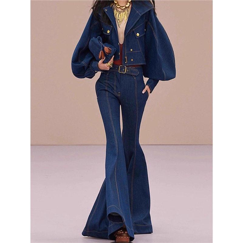 Fashion retro blue big horn jeans