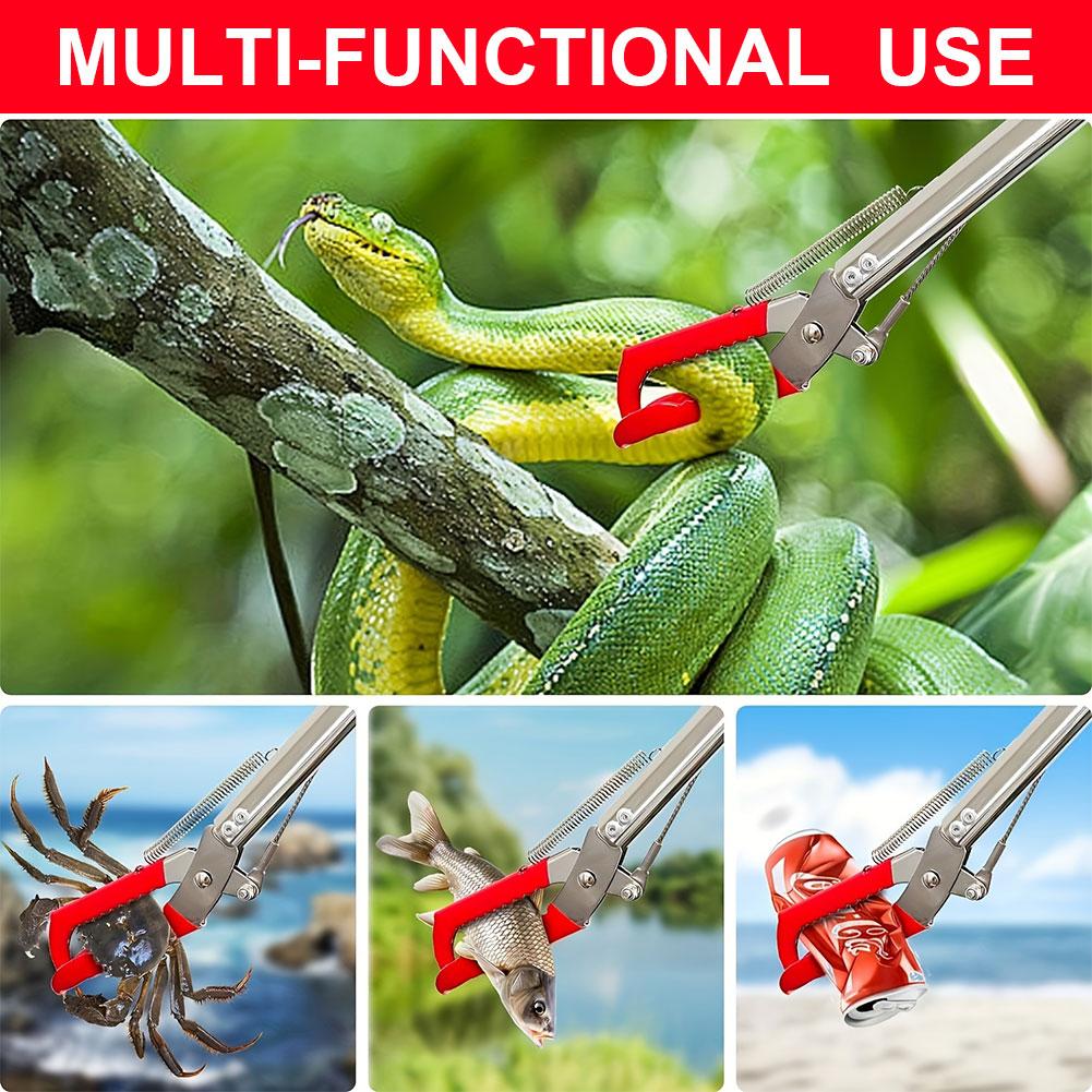 1.5M Stainless Steel Snake Catcher Tongs Foldable Reptile Grabber Tool Snake Hook Catcher Tool For Outdoors Catch Loach Crab
